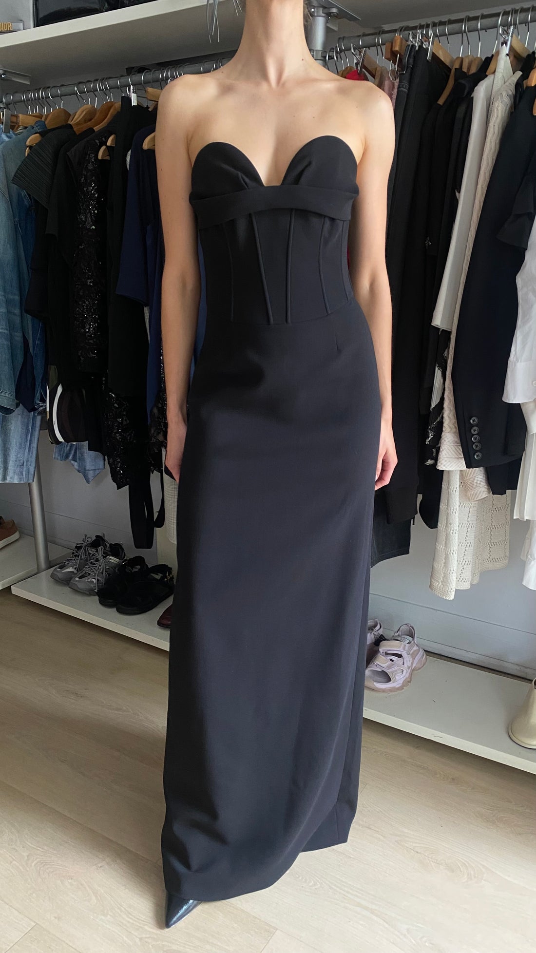 Magda Butrym Black Draped Wool-Blend Strapless Bustier Gown - FR 36 / US 4