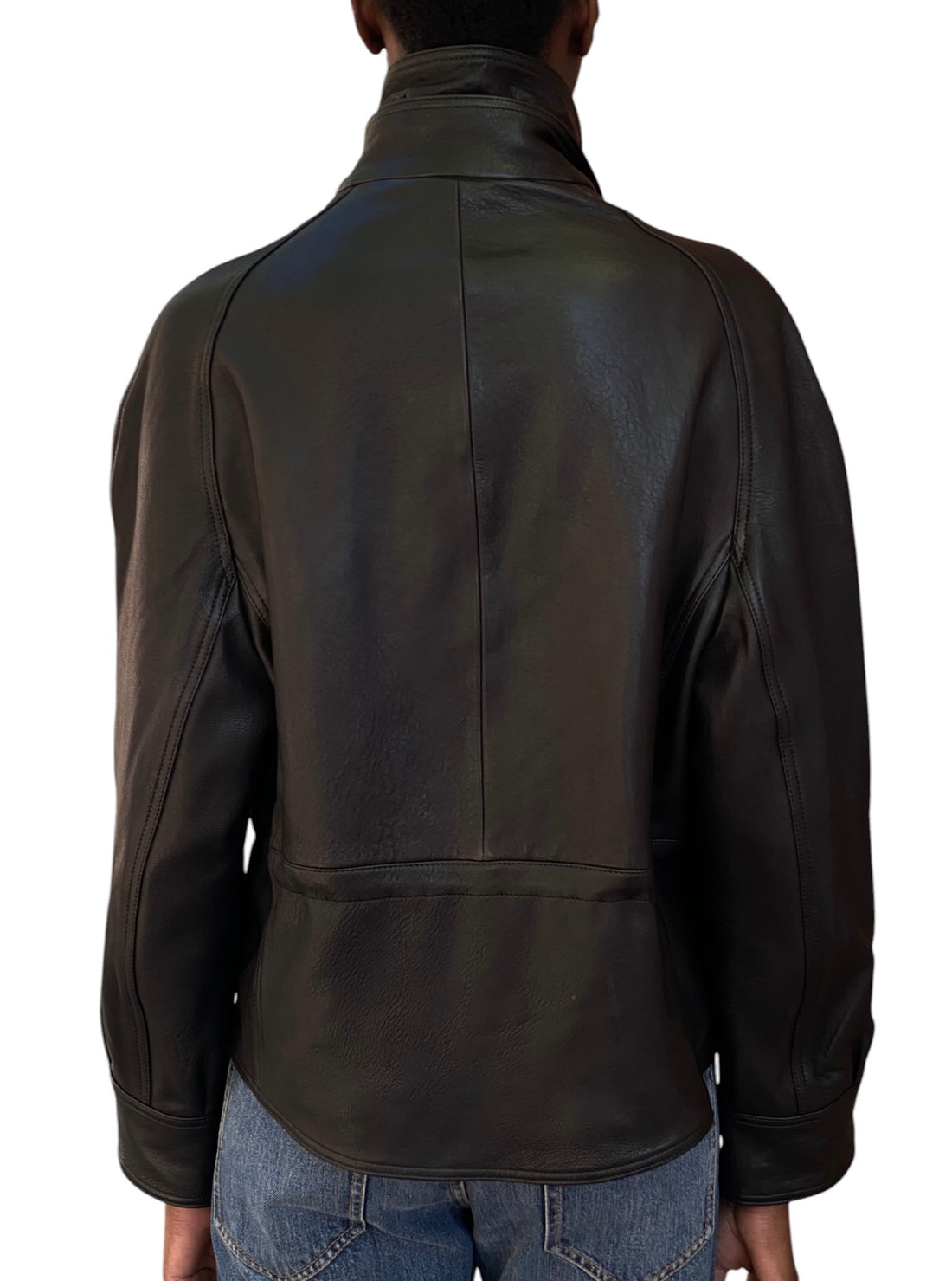 Nour Hammour Black “Thalia”Cropped Leather Bomber Jacket - S / US 4-6