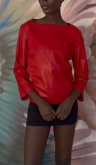 Hermes Red Square Neck Lambskin Leather Top - FR 40 / 8 / M