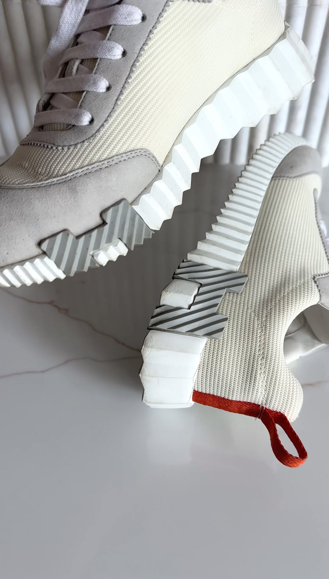 Hermes Ivory & Grey Bouncing Sneaker - 37