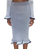 Louis Vuitton 2015 Navy Ribbed Knit Keyhole Sweater Skirt Set - M / US 6