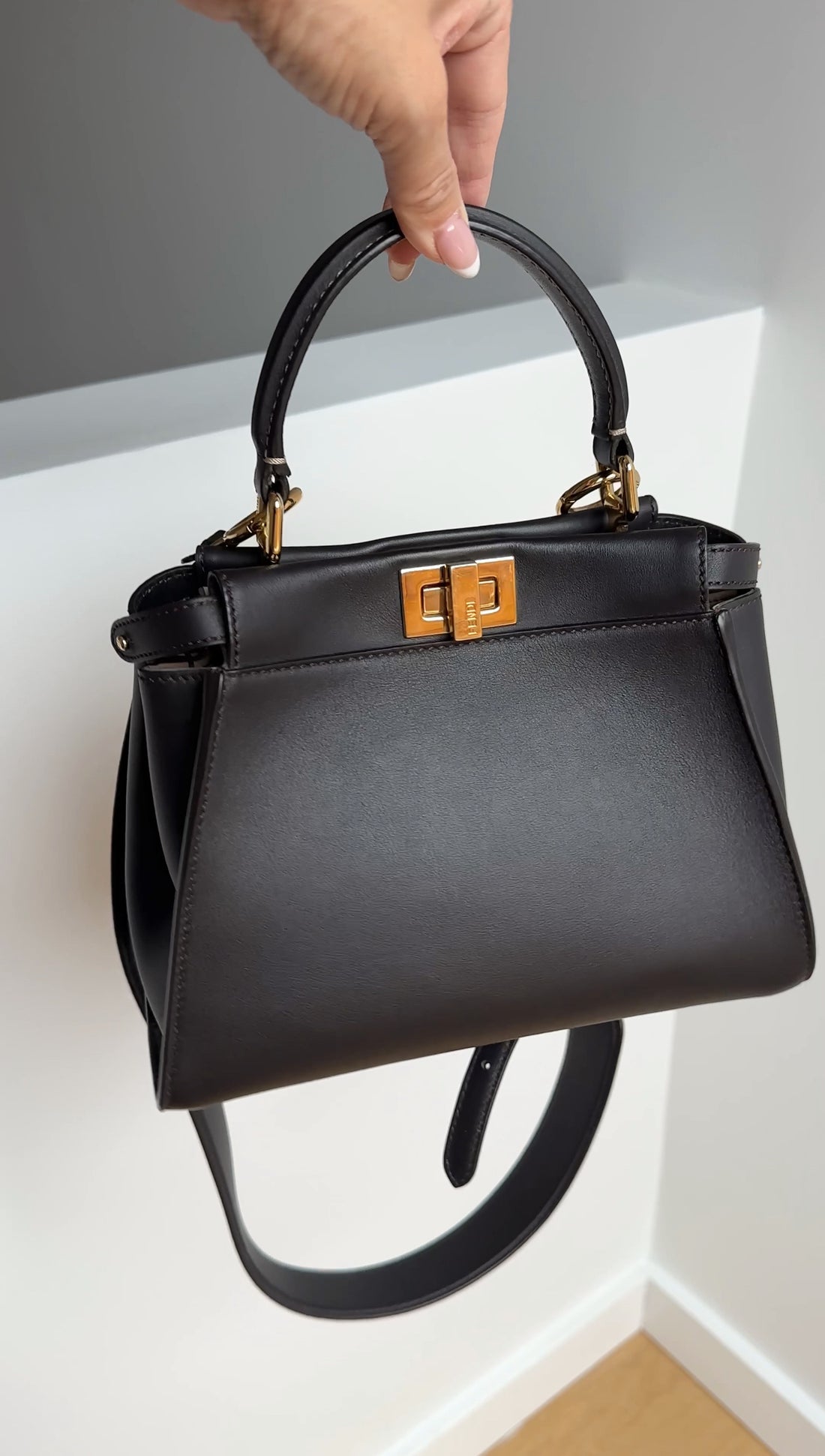 Fendi Dark Espresso Brown Leather Peekaboo Mini Bag