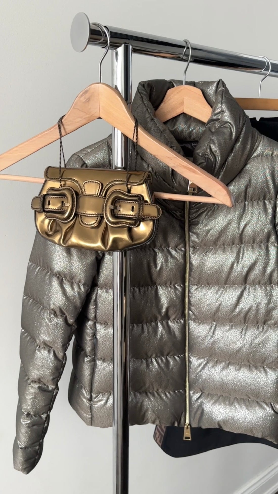 Fendi Bronze Leather Mini B Bis Bag with Chain Straps