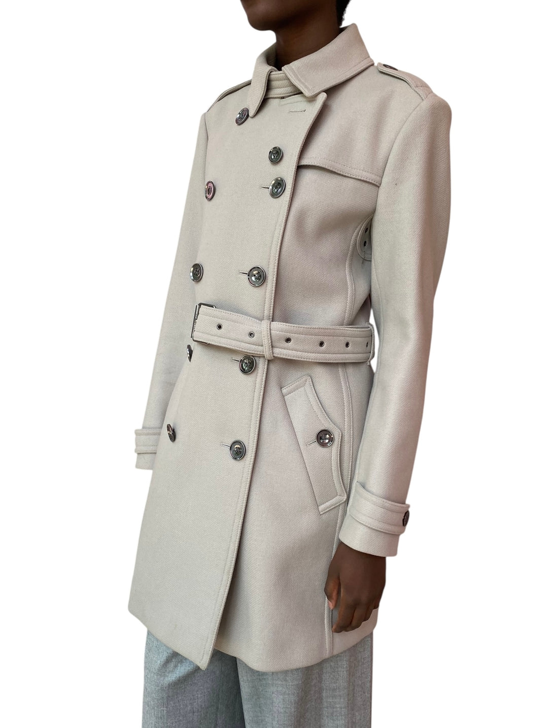 Burberry Brit Stone Grey Wool Blend Trench Coat - 48 / USA 14/ UK 16