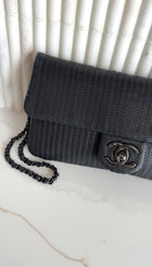 Chanel Black Perforated Leather Medium Flap Chain Wristlet Clutch Bag