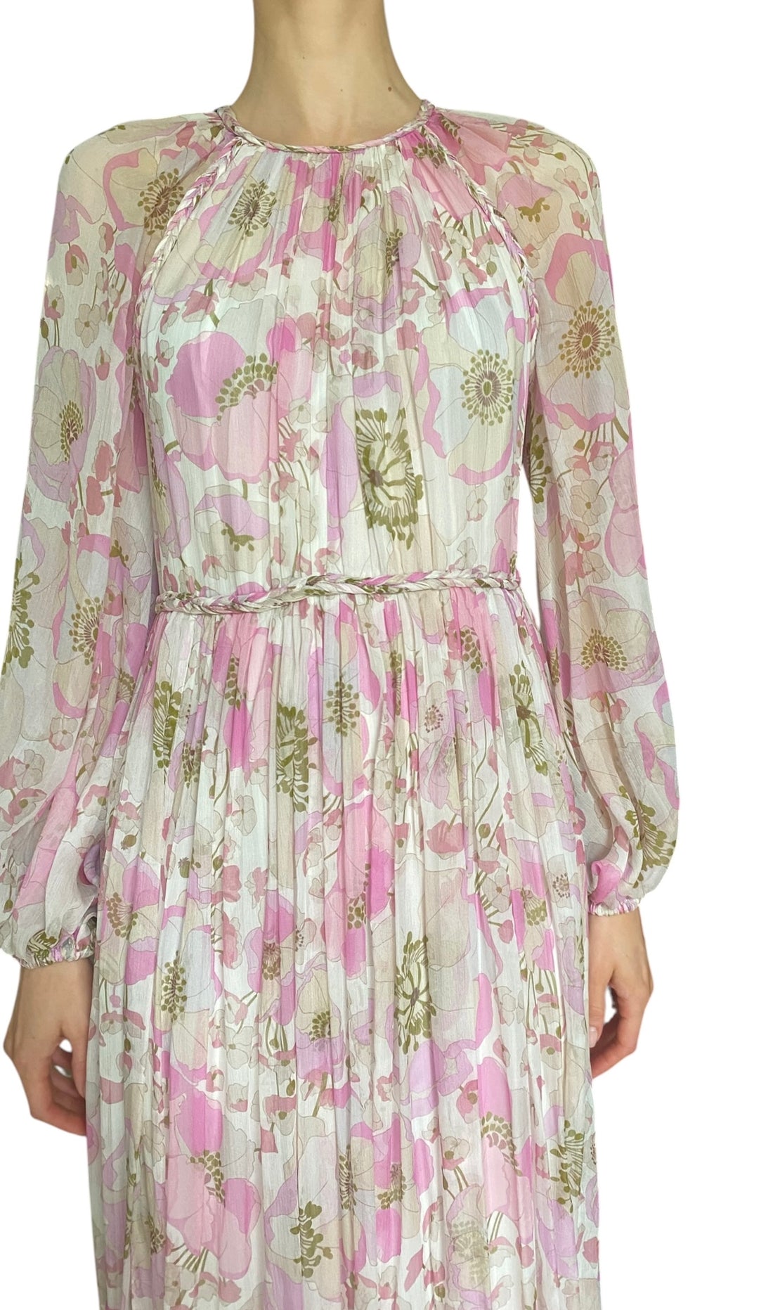 Zimmermann Pink Multi “Super Eight” Floral Silk Braided Midi Dress - 2 / M / US 8