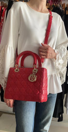 Dior Medium Lady Dior Red Quilted Lambskin Leather Two Way Handbag