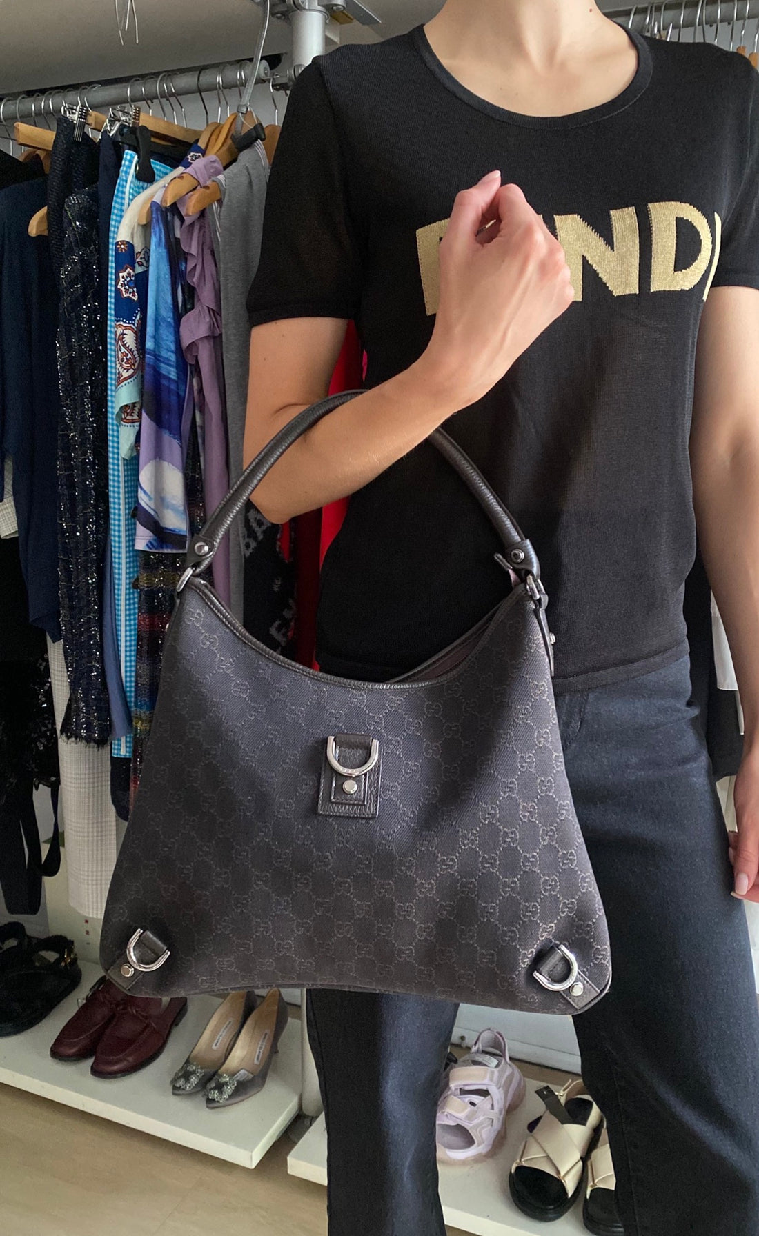 Gucci Dark Brown GG Monogram Canvas Abbey Shoulder Hobo Bag