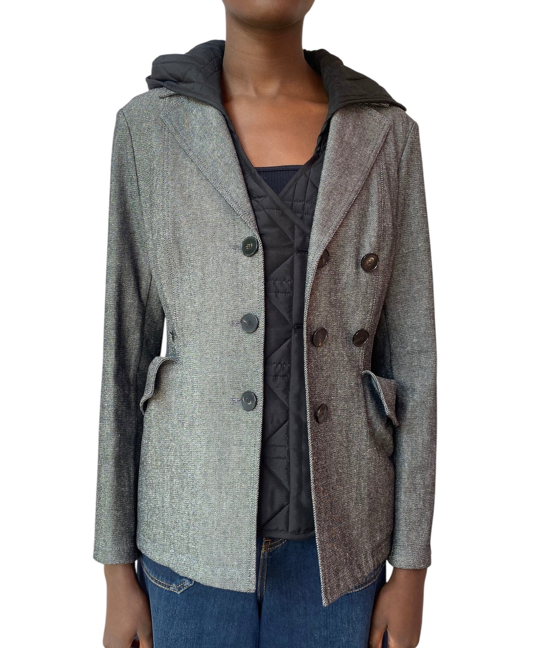 Christian Dior Grey Silk Double Breasted Hooded Jacket - IT 46 / US 10
