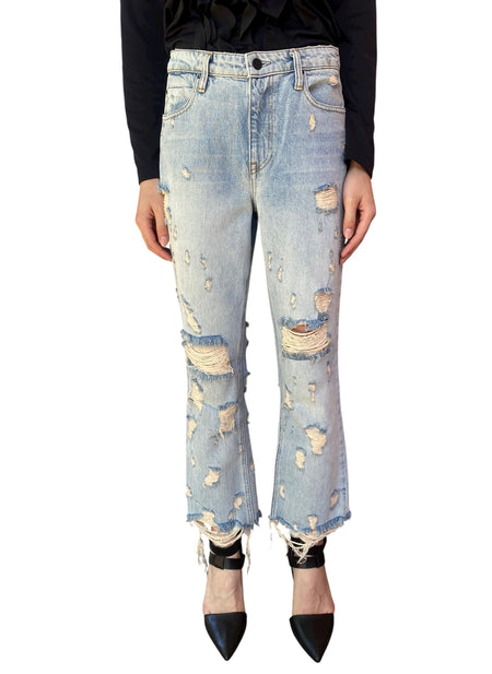 Alexander Wang Blue “Grind”Distressed Flared Leg Denim - W28