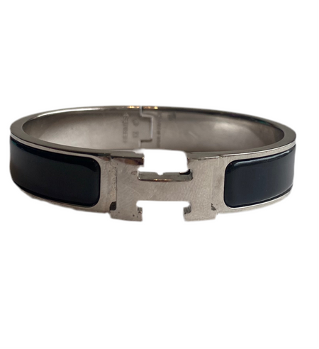 Hermes Black & Silver Clic Clac H Bracelet - XS