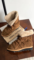 Louis Vuitton Brown Suede Shearling Pillow Boot - 38 / 7.5