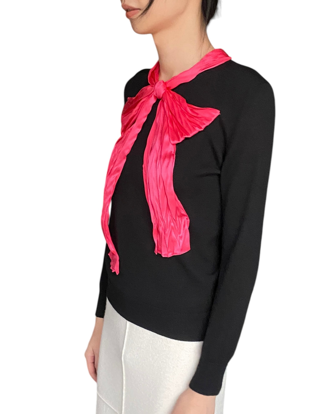 Gucci Black & Pink Silk Bow Cashmere Knit Long sleeve - L
