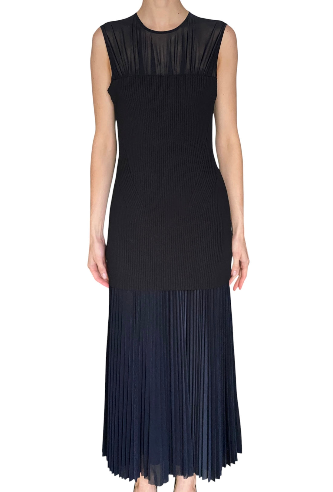 Proenza Schouler Black & Navy Jersey Knit “Niki” Pleated Sheer Maxi Dress - S-M / US 6