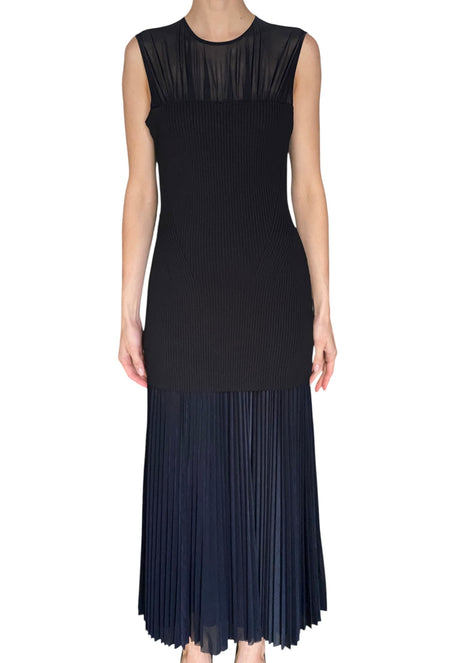 Proenza Schouler Black & Navy Jersey Knit “Niki” Pleated Sheer Maxi Dress - S-M / US 6