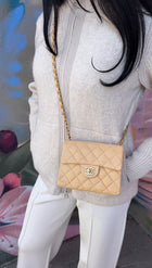 Chanel Vintage 2004 Beige Mini Square Classic Flap Bag GHW