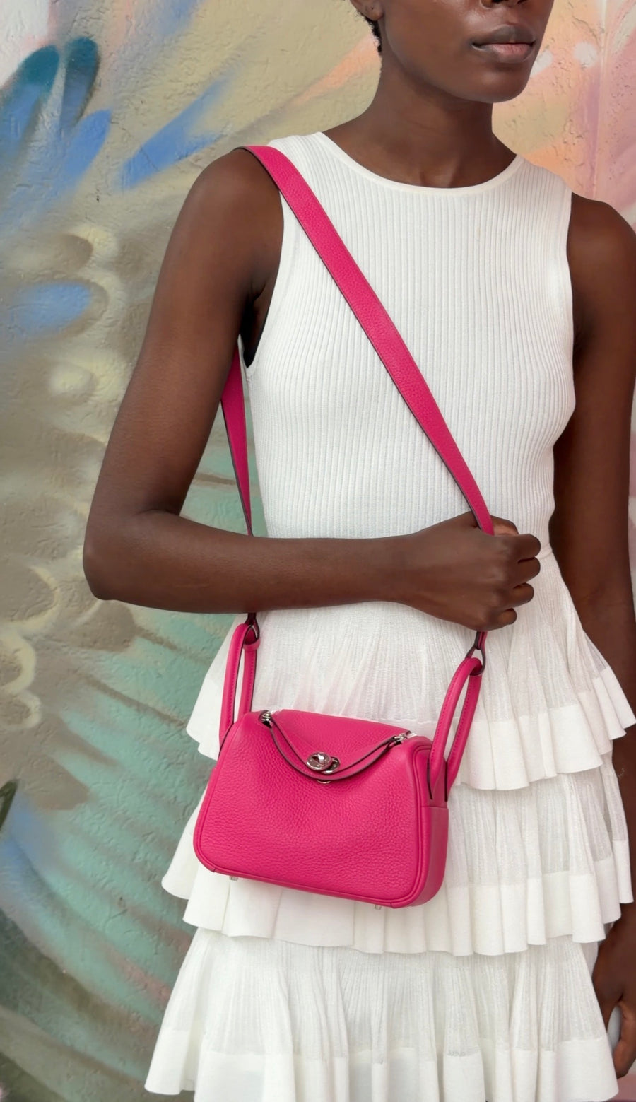 Hermes Pink Mini Lindy Clemence Rose Shocking PHW Mini