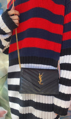 Saint Laurent Black Cassandre Grain de Poudre Chevron Wallet on Chain