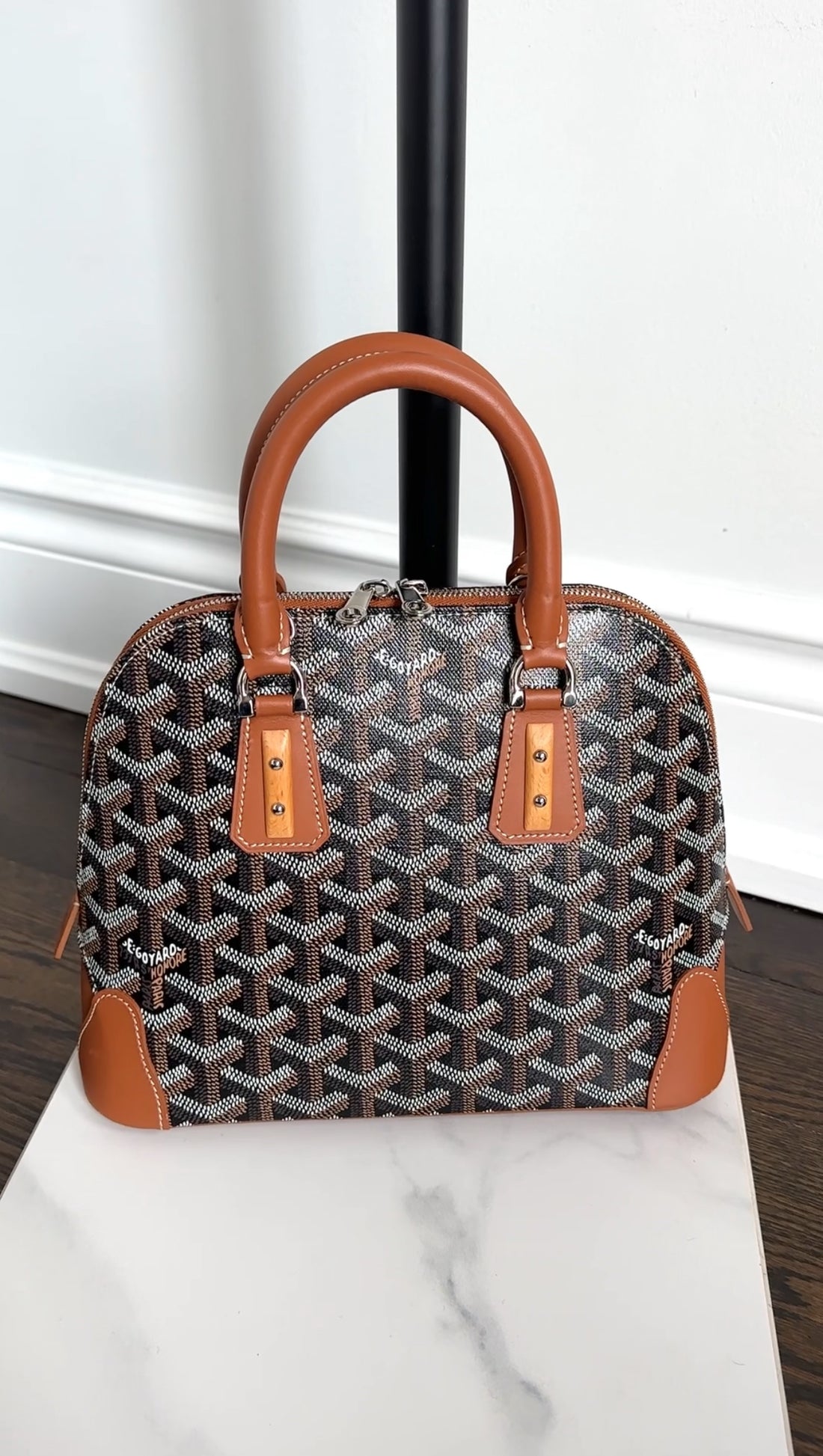 Goyard Black and Tan Brown Mini Vendome Top Handle Bag