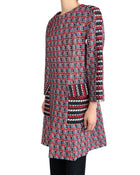 Oscar De La Renta 2015 Black & Red Tweed Check Coat - US 12