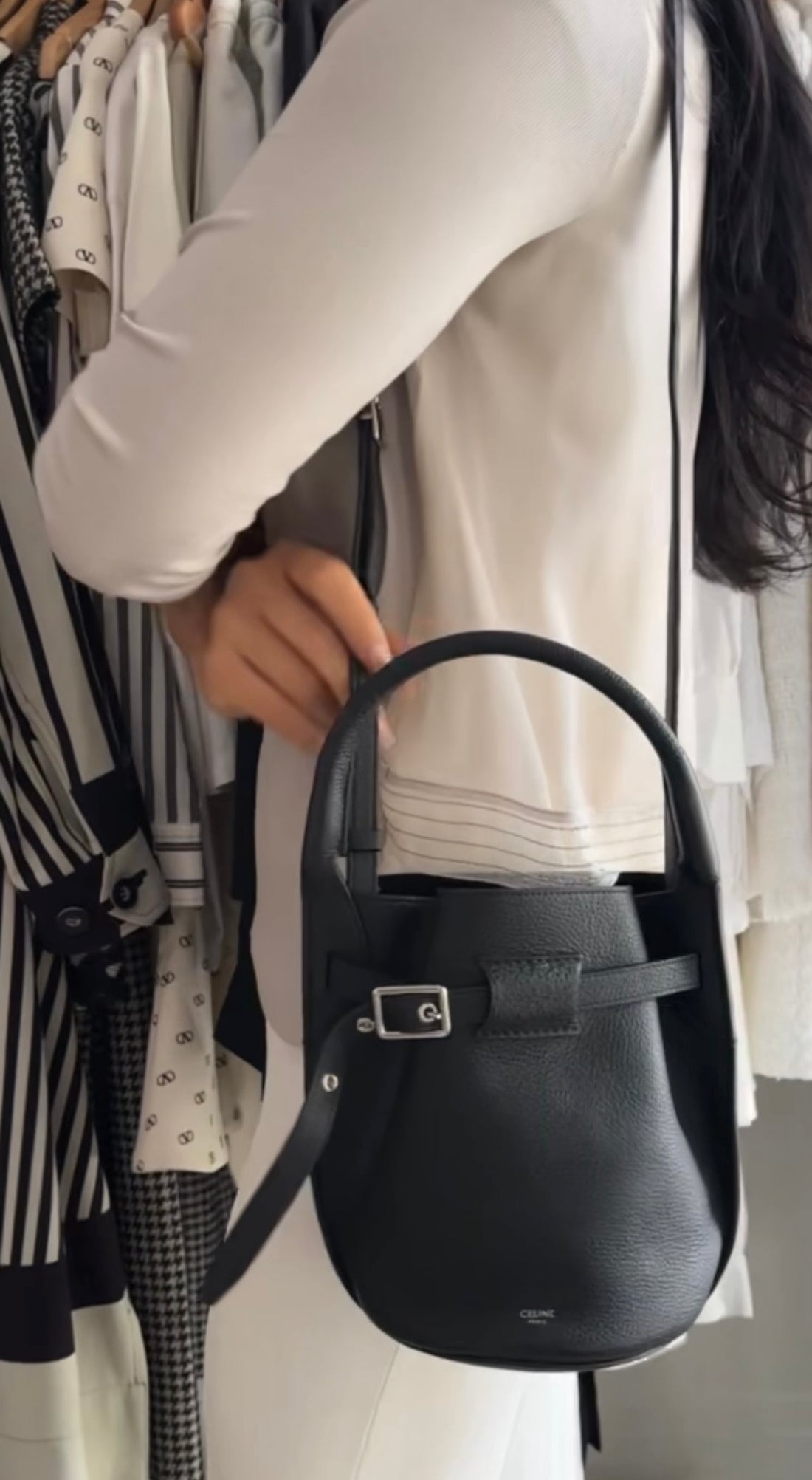 Celine Black Supple Grained Calfskin Big Bag Nano Bucket Bag