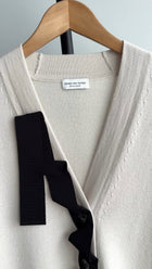 Dries Van Noten Ivory Cardigan with Black Grosgrain Ribbon Trim - XS / S