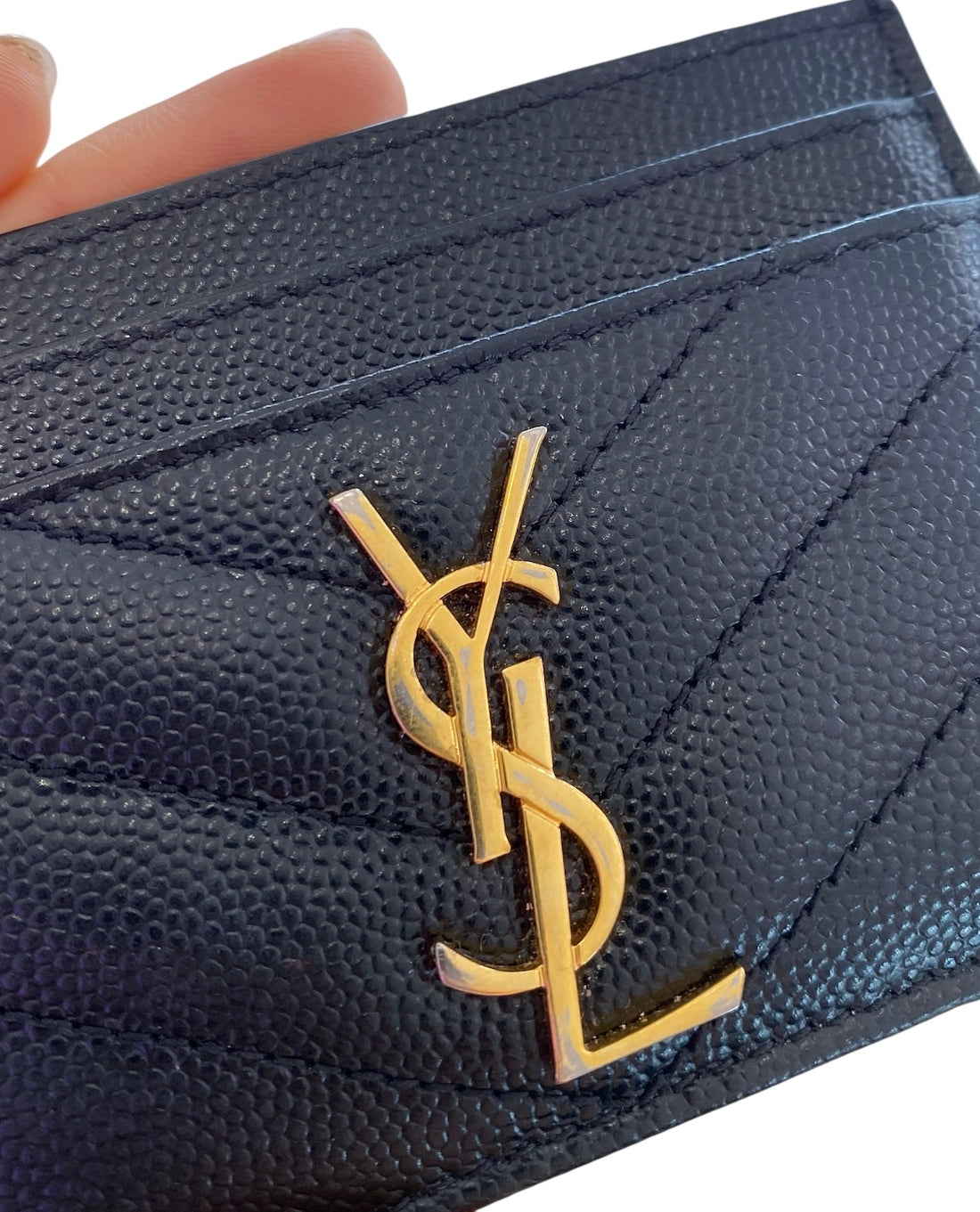 Saint Laurent Grain de Poudre Cassandre Card Holder GHW