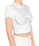 Area White Crystal Cup Embellished Jersey Crop Top - M / US 4-6