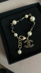 Chanel B15 V CC Pearl  and Black Bead Goldtone Chain Bracelet