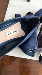 Miu Miu Navy Blue Suede Block Heel Ribbon Pumps - 40