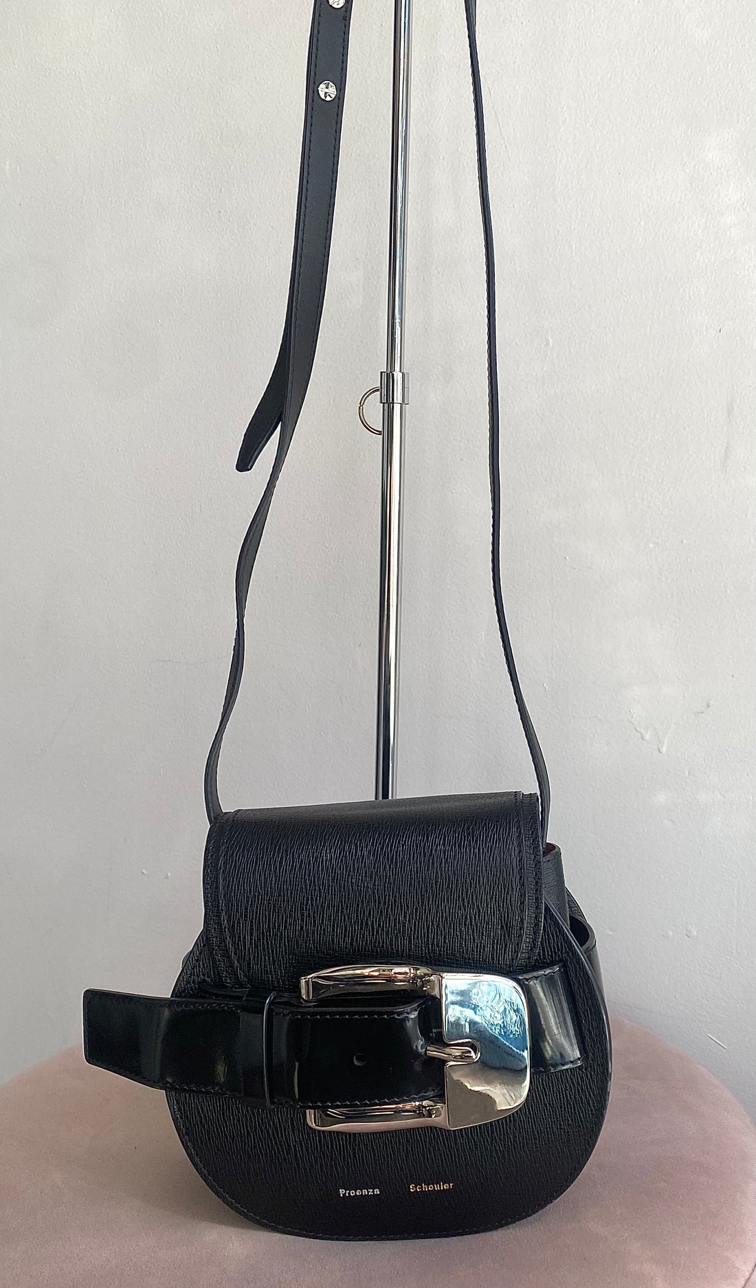 Proenza Black Leather Mini Buckle Bag