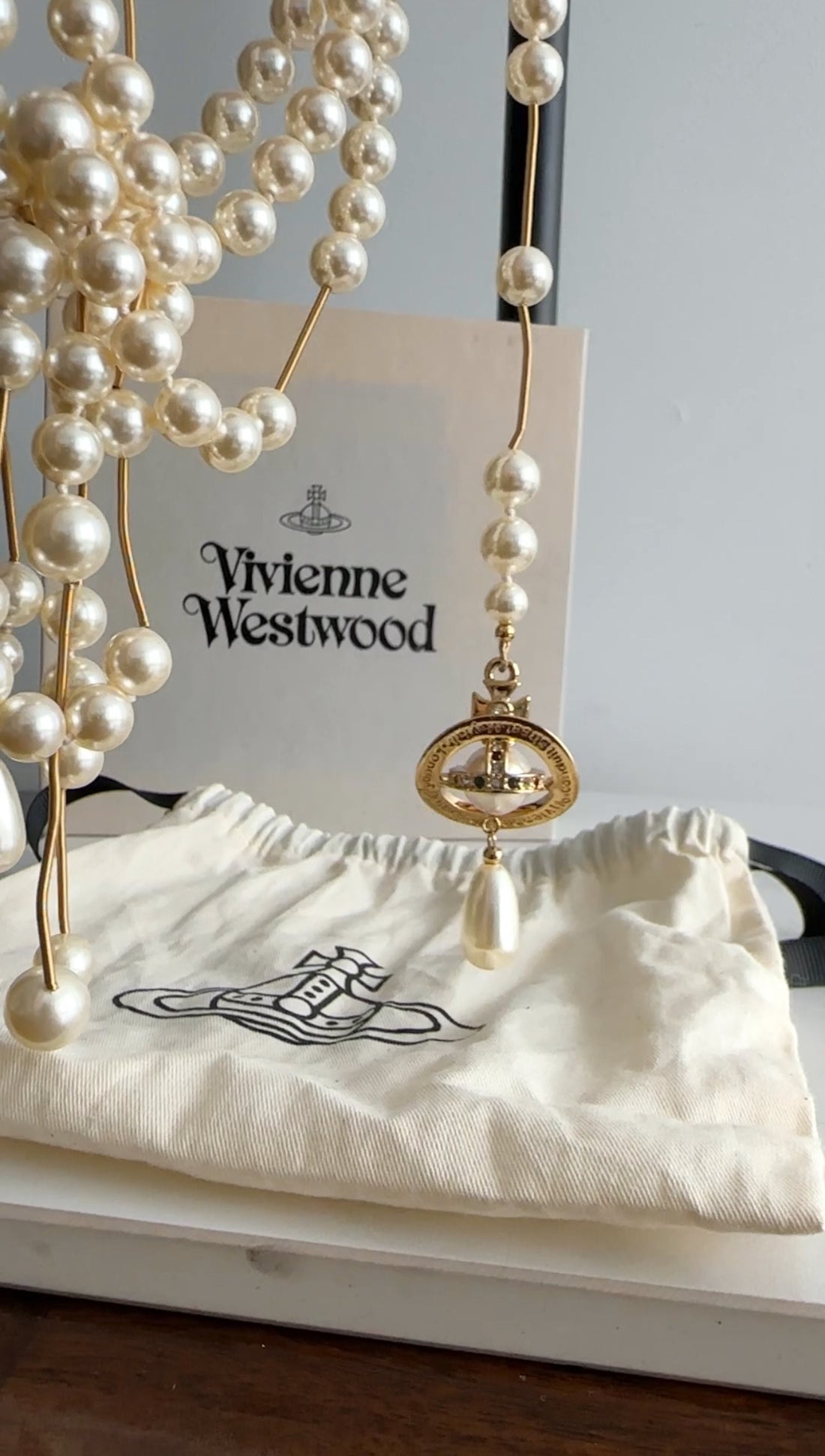 Vivienne Westwood Broken Pearl Lariat Necklace with Orb