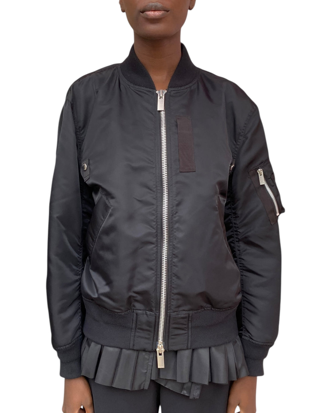 Sacai Black Peplum Lined Bomber Jacket - JP 1 / US 6