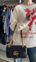 Gucci Black GHW Chevron Quilted Leather GG Marmont Chain Bag