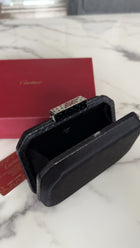 Cartier Vintage Panthere Black Silk Satin Python Evening Box Clutch Bag