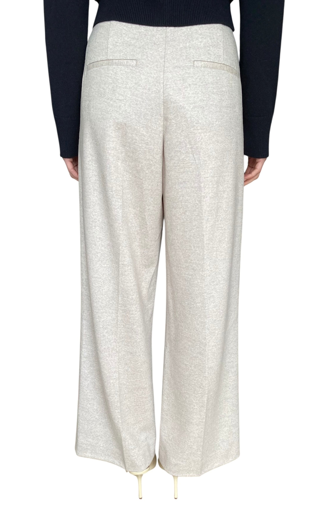 Iris Von Arnim Oatmeal Beige Wool Pleated Wide Leg Trousers  - 36