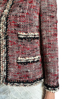 Chanel 2010 Red Tweed Boucle Ruthenium Button Jacket - FR 36 / US 2