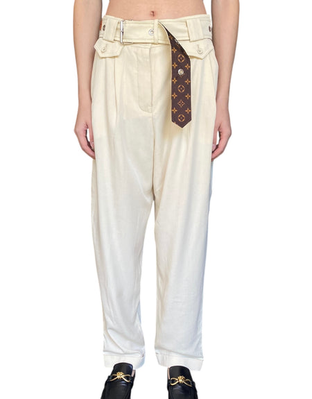 Louis Vuitton Ivory Logo Belted Trousers - 40