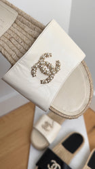 Chanel White Leather CC Flat Espadrille Slides - 37 / 7