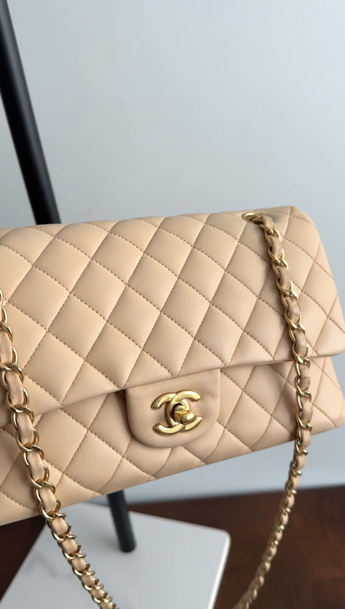 Chanel Beige Matte Lambskin Leather Medium Classic Double Flap Bag