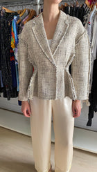 Erdem Beige & Black Cotton Tweed Pleated Raw Hem Blazer - IT 42/ US 8