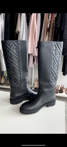 Fendi FF Embossed Black Leather Tall Boot - 36