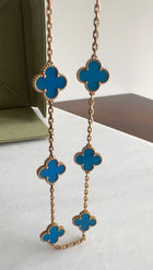 Van Cleef & Arpels 18K Yellow Gold Blue Agate Vintage Alhambra 10 Motif Necklace