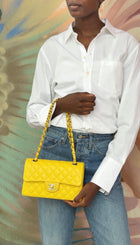 Chanel Lemon Yellow Caviar Leather Small Classic Double Flap Bag LGHW