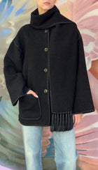 Toteme Black Boiled Wool Embroidered Edge Scarf Jacket - 34