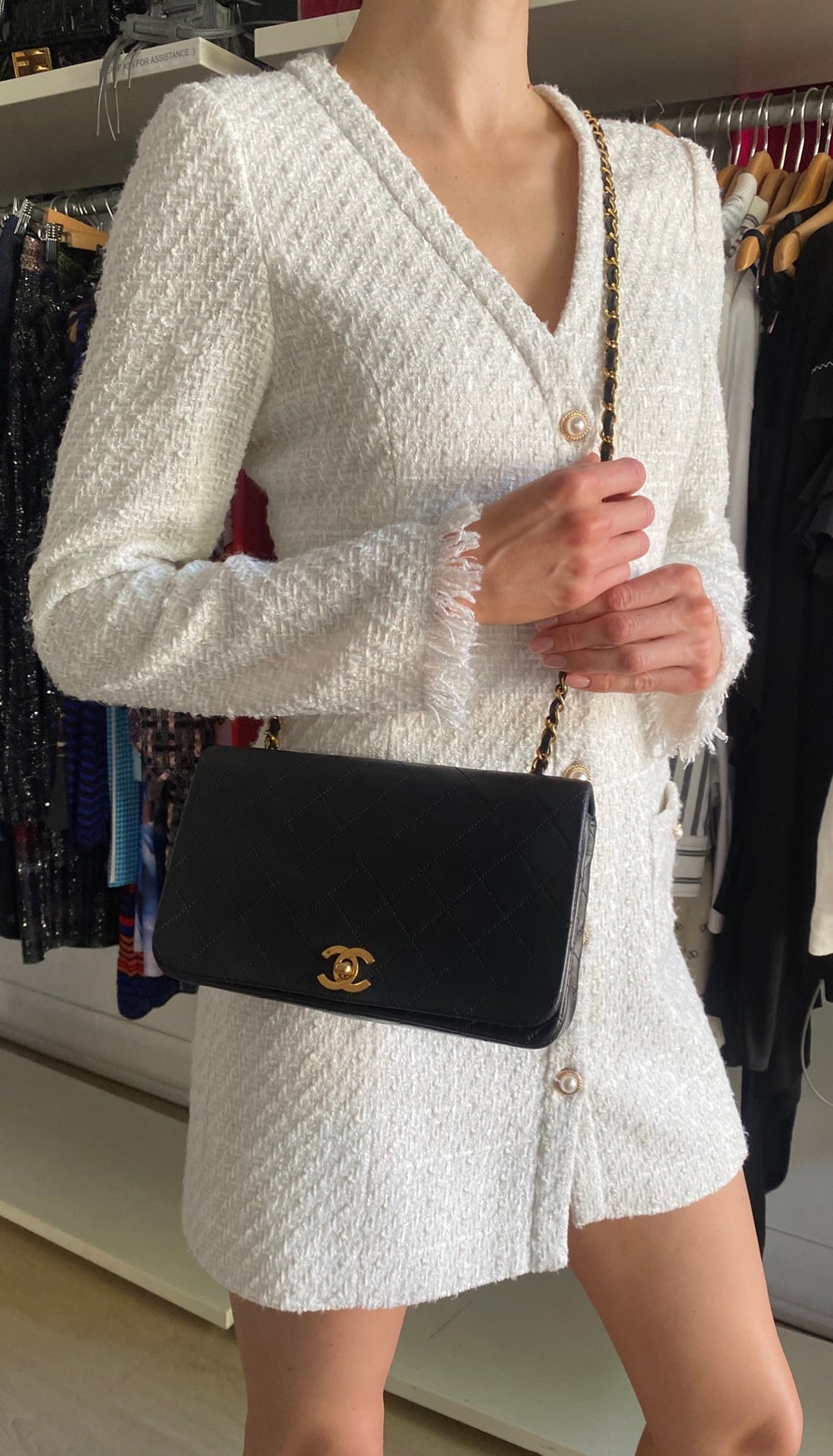 Chanel Vintage 1989 Classic Medium Black Leather Full Flap Bag