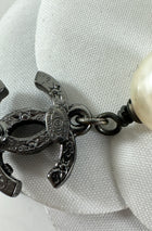 Chanel 14P Ruthenium Crystal and Pearl Small CC Drop Earrings