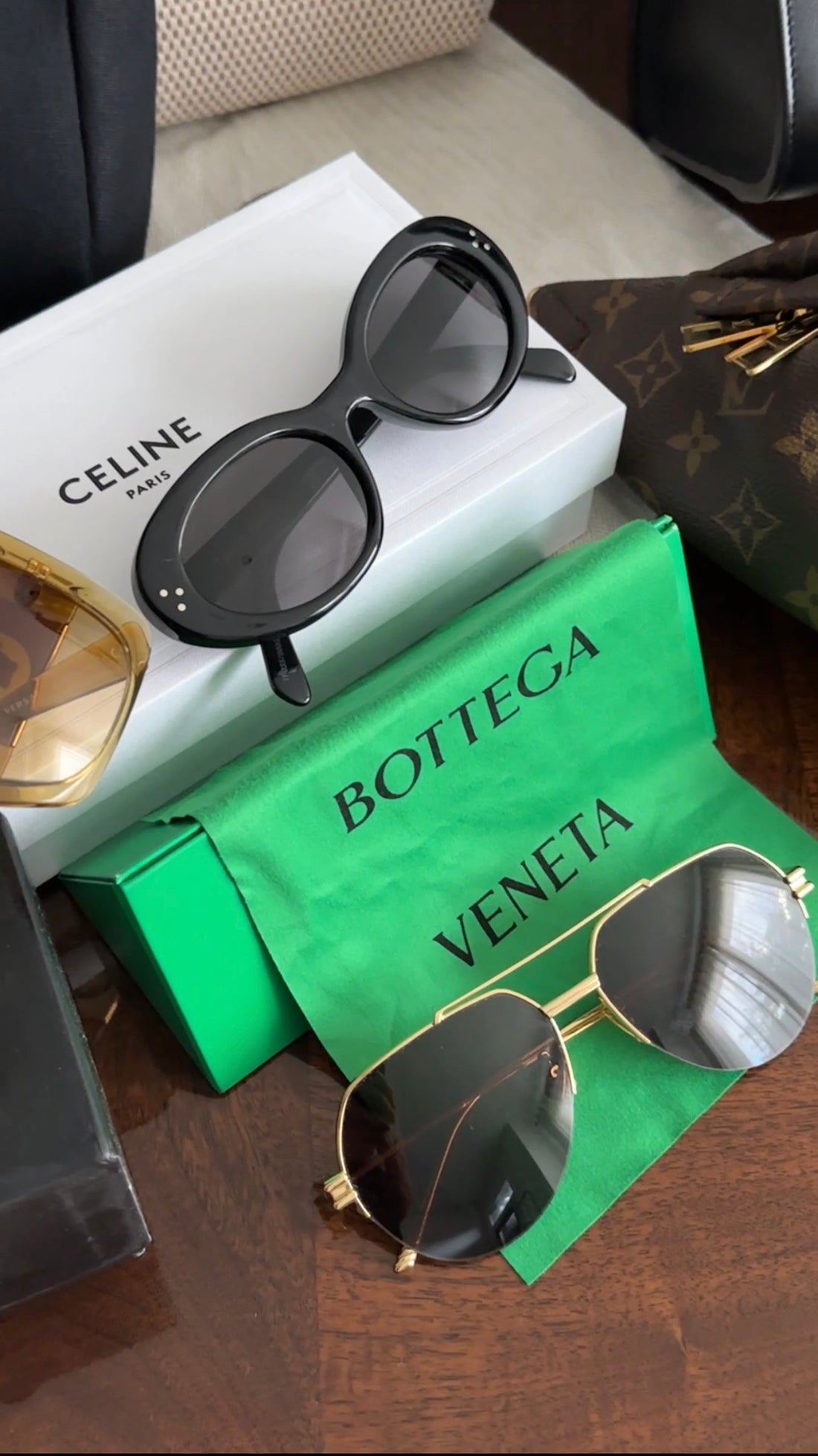 Bottega Veneta Gold Aviator Sunglasses BV1046S