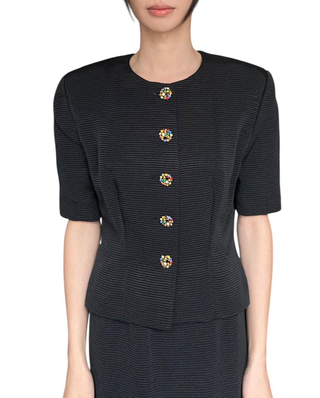 Celine Vintage Black Jewel Button Skirt Suit - 40 / US 4