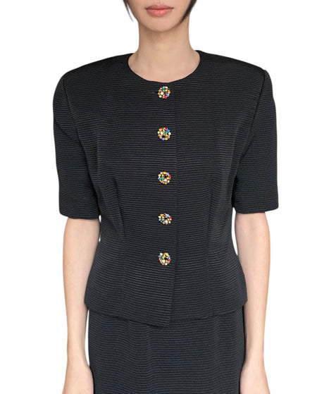 Celine Vintage Black Jewel Button Skirt Suit - 40 / US 4